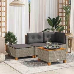 Tabouret de jardin et coussin gris 63,5x56x32 cm r&eacute;sine tress&eacute;e