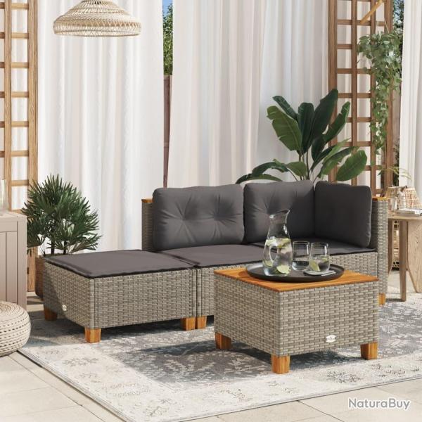 Tabouret de jardin et coussin gris 63,5x56x32 cm r�sine tress�e