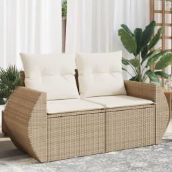 Canap&eacute; de jardin avec coussins 2 places beige r&eacute;sine tress&eacute;e