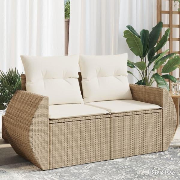 Canap� de jardin avec coussins 2 places beige r�sine tress�e