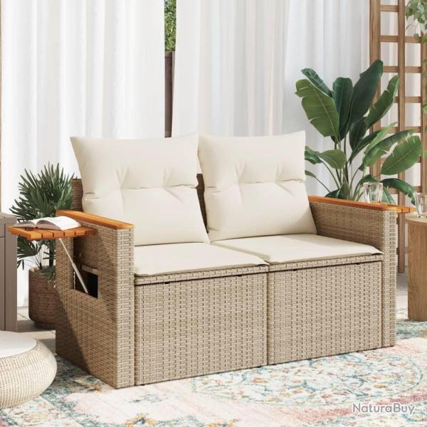 Canap� de jardin avec coussins 2 places beige r�sine tress�e
