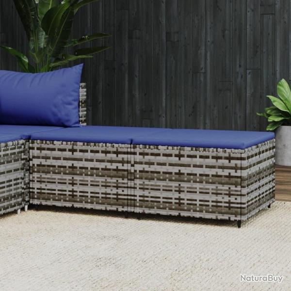 Repose-pieds de jardin et coussins lot de 2 gris r�sine tress�e