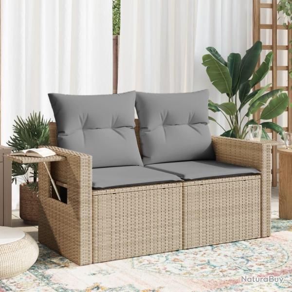 Canap� de jardin avec coussins 2 places beige r�sine tress�e alsavelo