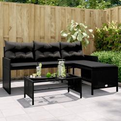 Canap&eacute; de jardin avec table et coussins en forme de L noir
