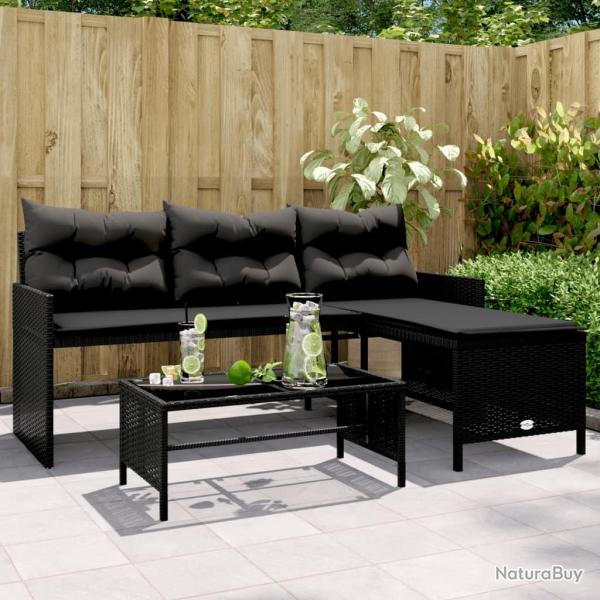 Canap� de jardin avec table et coussins en forme de L noir alsavelo