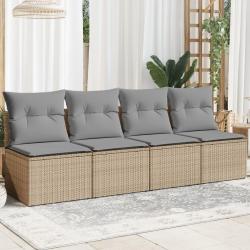Canap&eacute; de jardin avec coussins 4 places beige r&eacute;sine tress&eacute;e