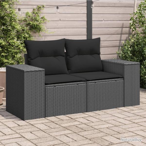 Canap� de jardin avec coussins 2 places en polyrotin noir