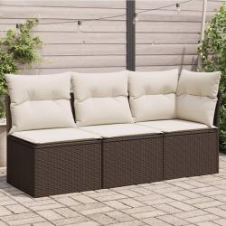 Canap&eacute; de jardin avec coussins 3 places brun r&eacute;sine tress&eacute;e