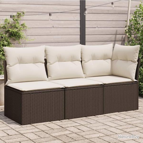 Canap� de jardin avec coussins 3 places brun r�sine tress�e
