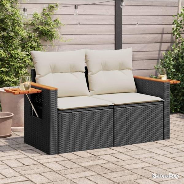 Canap� de jardin avec coussins 2 places noir r�sine tress�e alsavelo