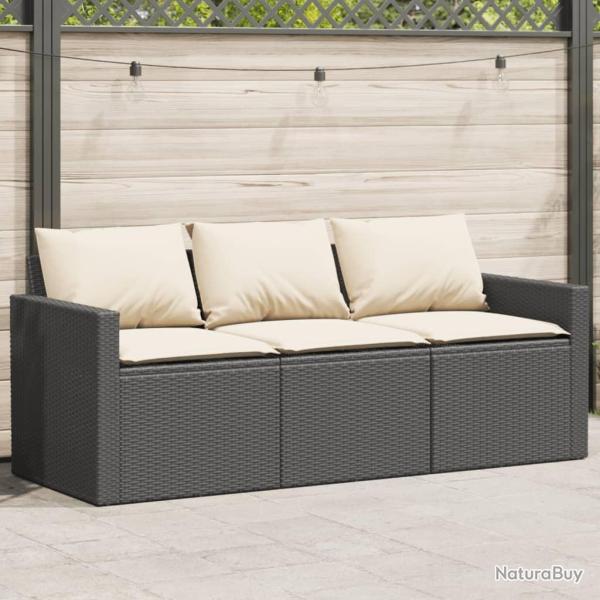 Canap� de jardin avec coussins 3 places noir r�sine tress�e alsavelo