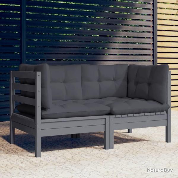 Canap� 2 places de jardin avec coussins anthracite Bois de pin