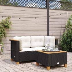 Canap&eacute;s d'angle de jardin et coussins 2 pcs noir r&eacute;sine tress&eacute;e