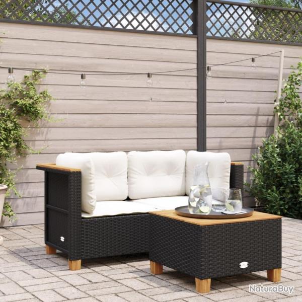 Canap�s d'angle de jardin et coussins 2 pcs noir r�sine tress�e