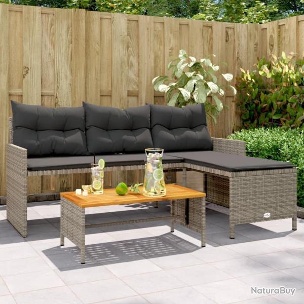 Canap� de jardin avec table et coussins en forme de L gris alsavelo