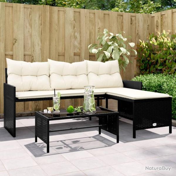 Canap� de jardin avec table et coussins en forme de L noir