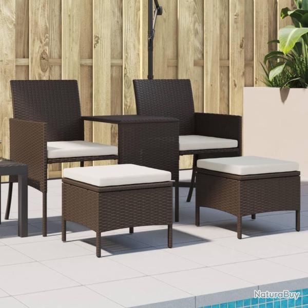 Canap� de jardin 2 places avec table et tabourets marron rotin