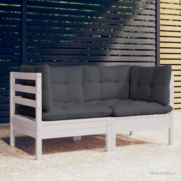 Canap� 2 places de jardin avec coussins anthracite Bois de pin