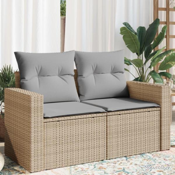 Canap� de jardin avec coussins 2 places beige r�sine tress�e alsavelo