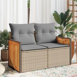 Canap&eacute; de jardin avec coussins 2 places beige r&eacute;sine tress&eacute;e