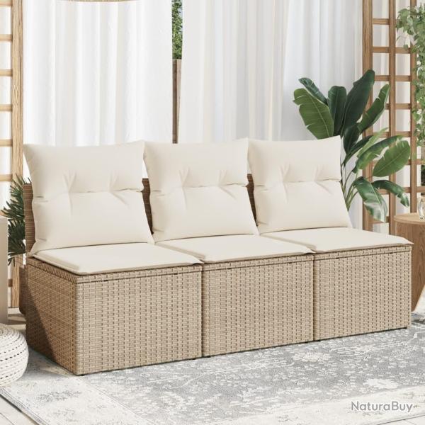 Canap� de jardin avec coussins 3 places beige r�sine tress�e