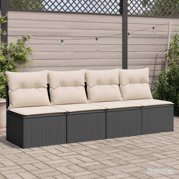 Canap� de jardin avec coussins 4 places noir r�sine tress�e