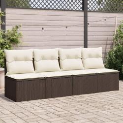 Canap&eacute; de jardin avec coussins 4 places marron r&eacute;sine tress&eacute;e