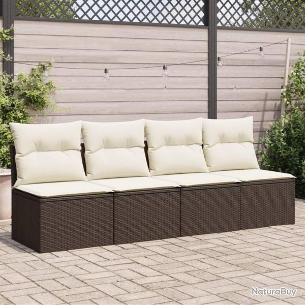 Canap� de jardin avec coussins 4 places marron r�sine tress�e