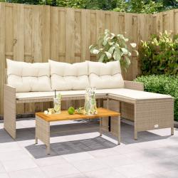 Canap&eacute; de jardin avec table et coussins en forme de L beige