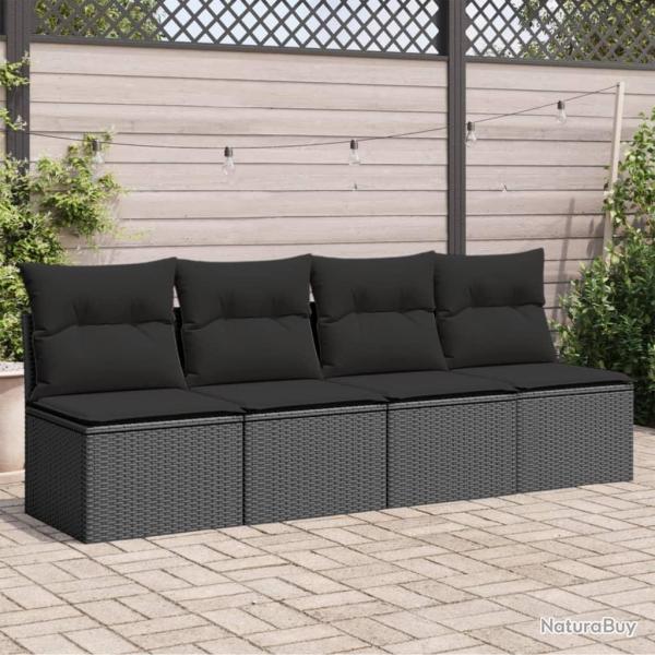 Canap� de jardin avec coussins 4 places noir r�sine tress�e alsavelo