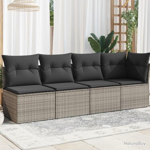 Canap� de jardin 4 places avec coussins gris r�sine tress�e