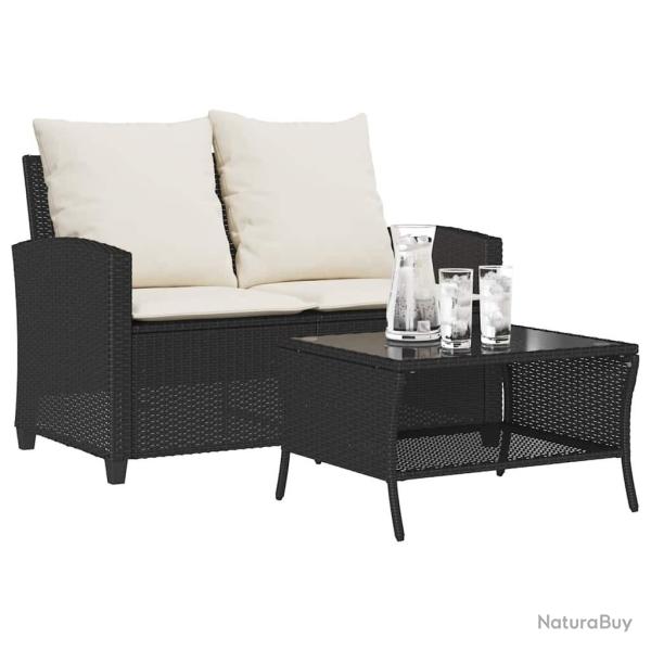 Canap� de jardin 2 places coussins et table noir r�sine tress�e