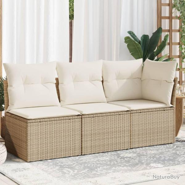 Canap� de jardin avec coussins 3 places beige r�sine tress�e