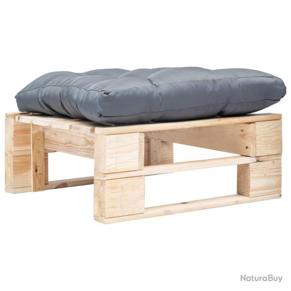 Repose-pied palette de jardin avec coussin gris bois naturel