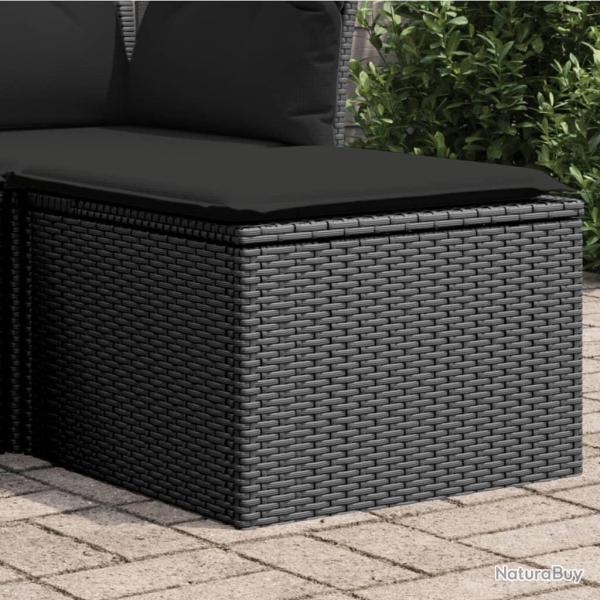 Tabouret de jardin avec coussin noir 55x55x37 cm r�sine tress�e