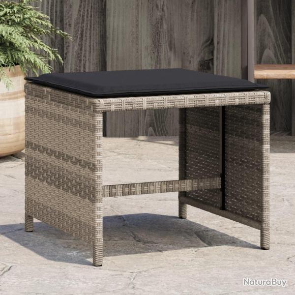 Tabourets de jardin coussins lot de 4 gris clair r�sine tress�e