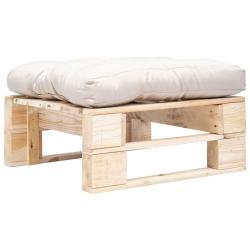 Repose-pied palette de jardin et coussin sable Bois naturel alsavelo