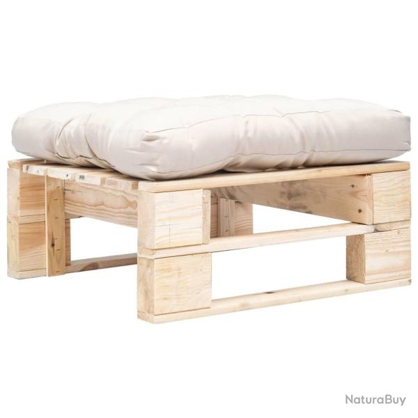 Repose-pied palette de jardin et coussin sable Bois naturel