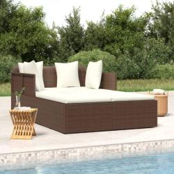 Chaise longue avec coussins marron 182x118x63 cm r&eacute;sine tress&eacute;e