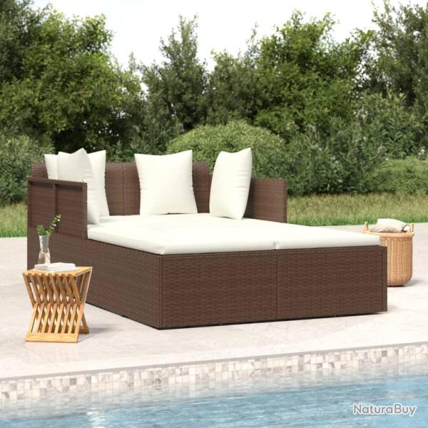 Chaise longue avec coussins marron 182x118x63 cm r�sine tress�e