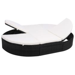 Lit de repos d'ext&eacute;rieur avec coussin R&eacute;sine tress&eacute;e Noir