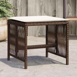Tabourets de jardin et coussins lot de 4 marron r&eacute;sine tress&eacute;e