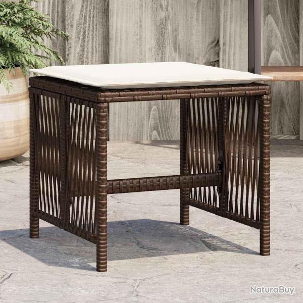 Tabourets de jardin et coussins lot de 4 marron r�sine tress�e