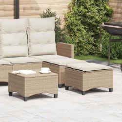 Tabourets jardin coussins 2pcs beige 55x55x36 cm r&eacute;sine tress&eacute;e alsavelo