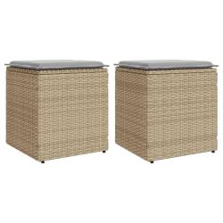 Tabourets de jardin avec coussins lot de 2 beige r&eacute;sine tress&eacute;e alsavelo