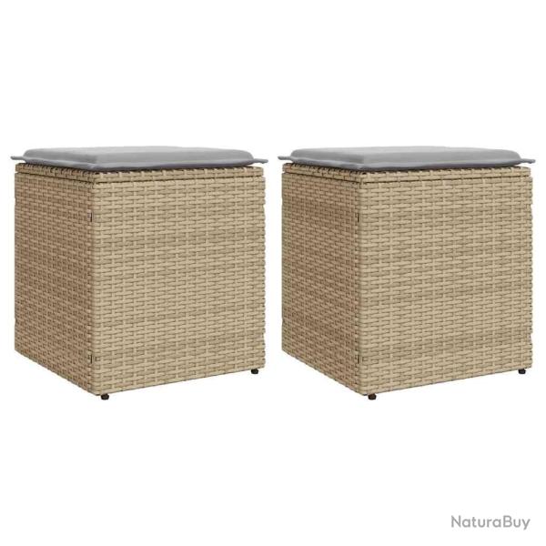 Tabourets de jardin avec coussins lot de 2 beige r�sine tress�e alsavelo