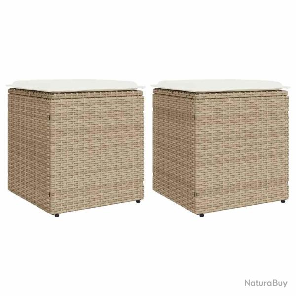 Tabourets de jardin avec coussins lot de 2 beige r�sine tress�e alsavelo