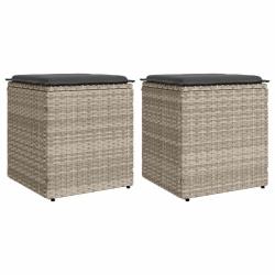 Tabourets de jardin et coussins lot de 2 gris clair poly rotin alsavelo