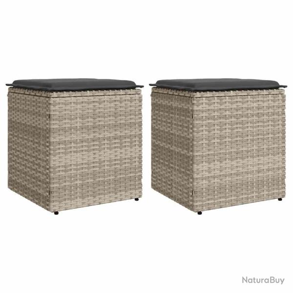 Tabourets de jardin et coussins lot de 2 gris clair poly rotin alsavelo