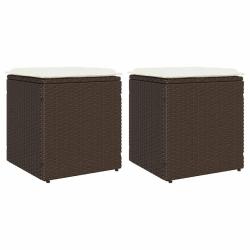 Tabourets jardin avec coussins lot de 2 marron r&eacute;sine tress&eacute;e